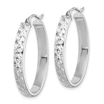 Sterling Silver Rhodium-plated Diamond-cut 4mm Oval Hoop Earrings - Product Photo