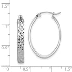 Sterling Silver Rhodium-plated Diamond-cut 4mm Oval Hoop Earrings - Product Photo