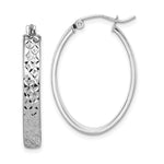 Sterling Silver Rhodium-plated Diamond-cut 4mm Oval Hoop Earrings - Product Photo