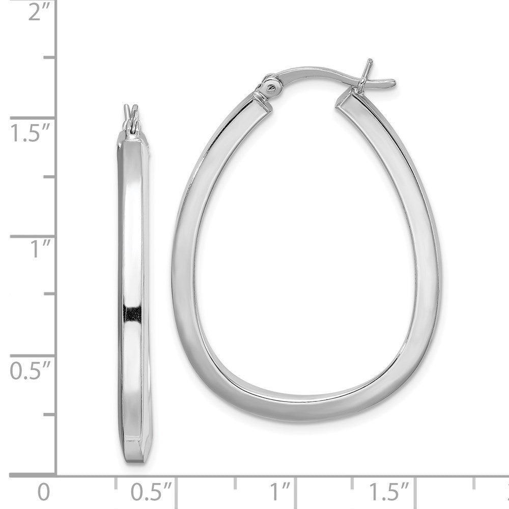 Sterling Silver Rhodium-plated Square Tube 4mm Teardrop Hoop Earrings - Product Photo