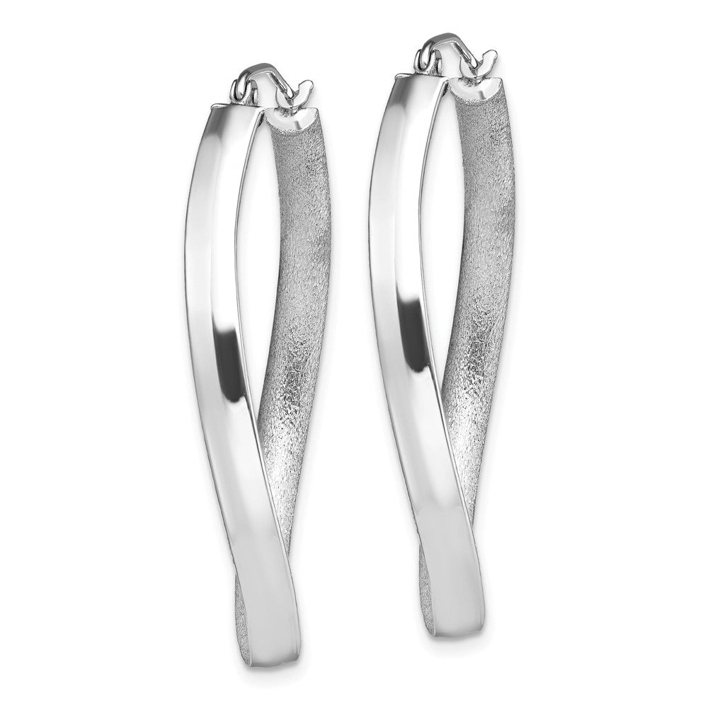 Sterling Silver RH-plated Polished/Satin Twisted Oval Hoop Earrings - Product Photo
