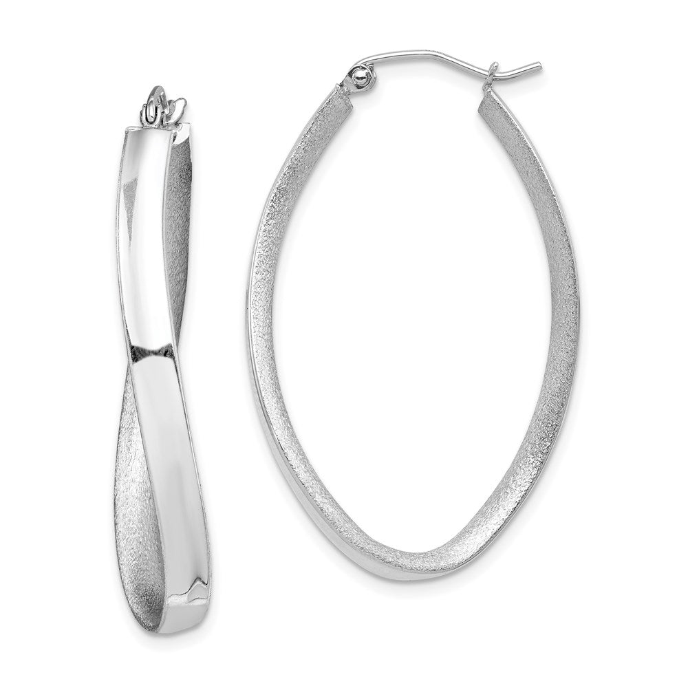 Sterling Silver RH-plated Polished/Satin Twisted Oval Hoop Earrings - Product Photo