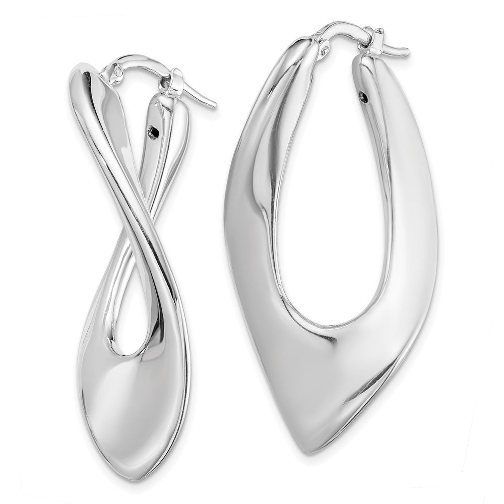 Sterling Silver RH-plated Polished Hollow Twisted Oval Hoop Earrings - Product Photo