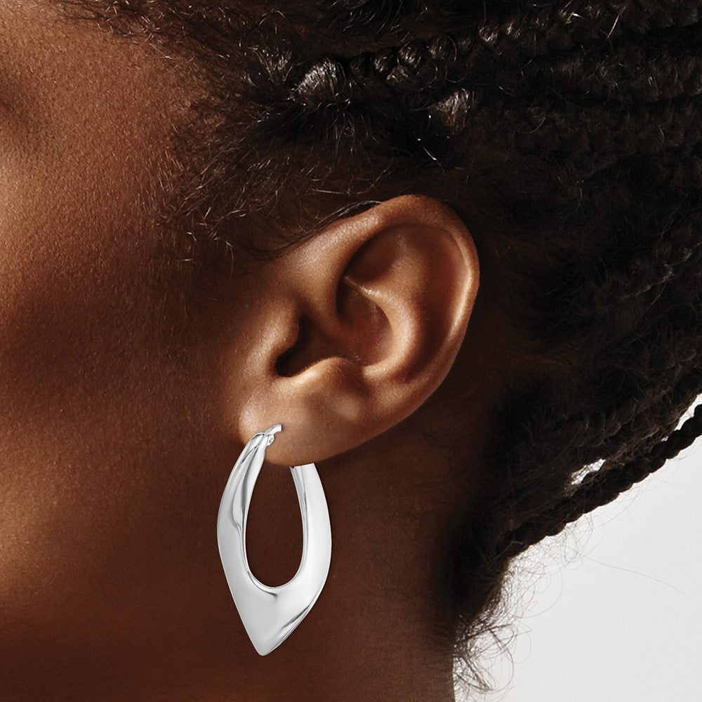 Sterling Silver RH-plated Polished Hollow Twisted Oval Hoop Earrings - Product Photo