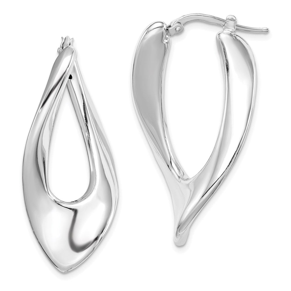 Sterling Silver RH-plated Polished Hollow Twisted Oval Hoop Earrings - Product Photo