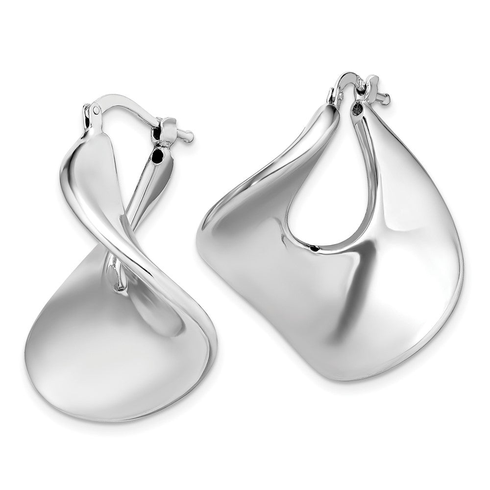 Sterling Silver Rhodium-plated Wide Twisted Hollow Hoop Earrings - Product Photo