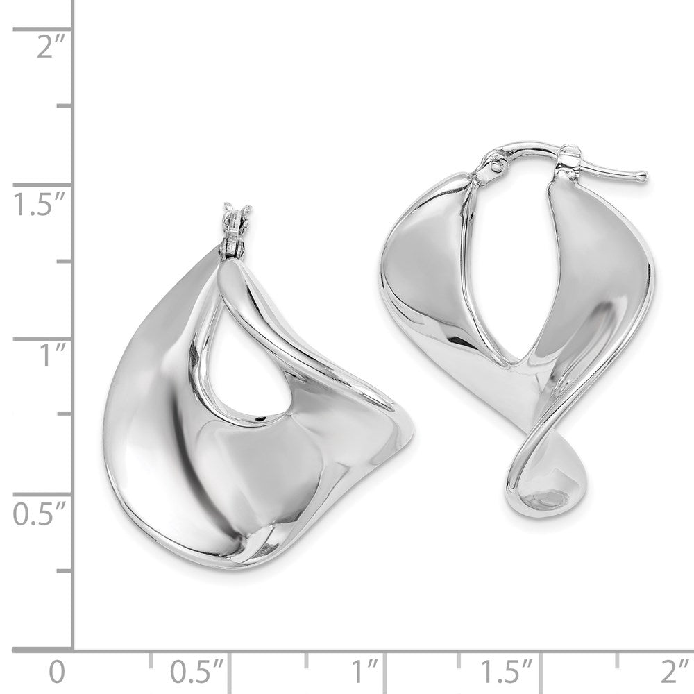 Sterling Silver Rhodium-plated Wide Twisted Hollow Hoop Earrings - Product Photo