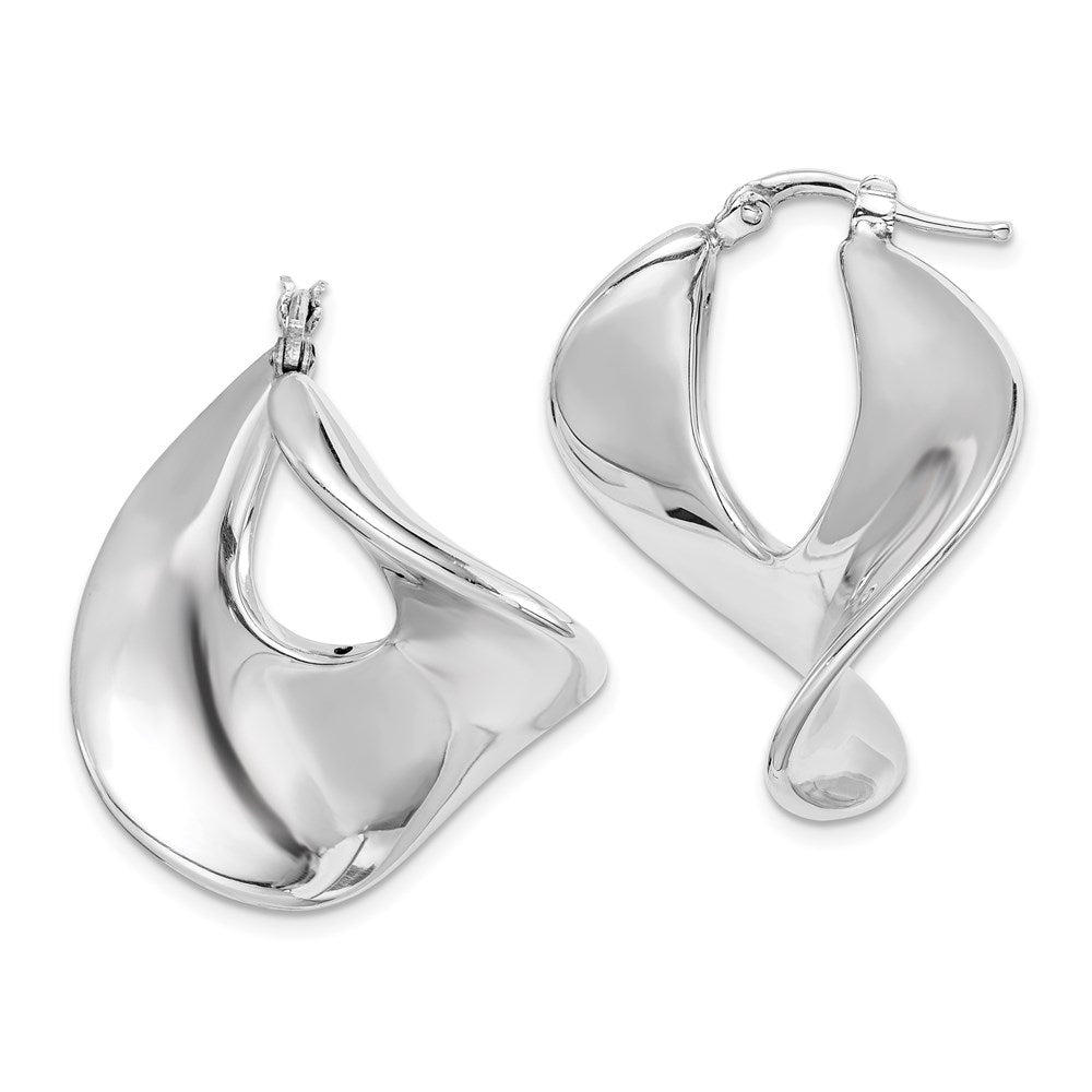 Sterling Silver Rhodium-plated Wide Twisted Hollow Hoop Earrings - Product Photo