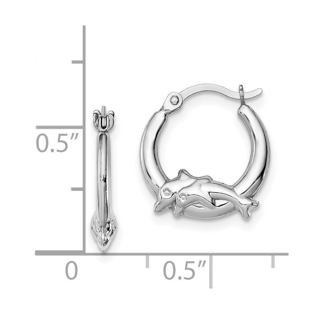 Sterling Silver Rhodium-plated Polished Dolphin Round Hoop Earrings - Product Photo