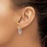 Sterling Silver Rhodium Plated Diamond Cut Oval Hoop Earrings - Product Photo