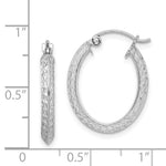 Sterling Silver Rhodium Plated Diamond Cut Oval Hoop Earrings - Product Photo