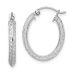 Sterling Silver Rhodium Plated Diamond Cut Oval Hoop Earrings - Product Photo