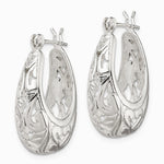 Sterling Silver Polished Filigree Oval Hoop Earrings - Product Photo