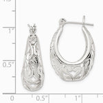 Sterling Silver Polished Filigree Oval Hoop Earrings - Product Photo