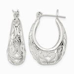 Sterling Silver Polished Filigree Oval Hoop Earrings - Product Photo