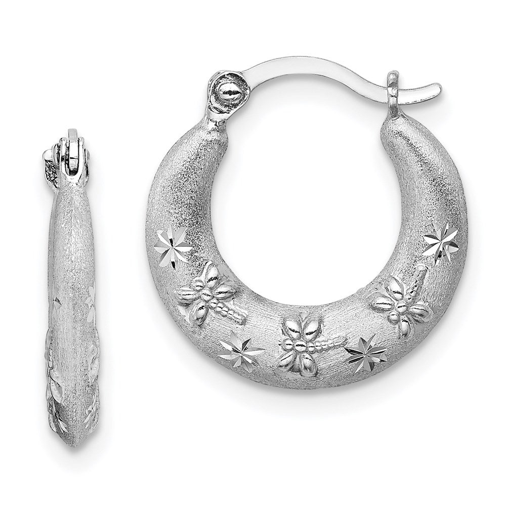 Sterling Silver Rhodium Plated Diamond Cut Hoop Earrings - Product Photo