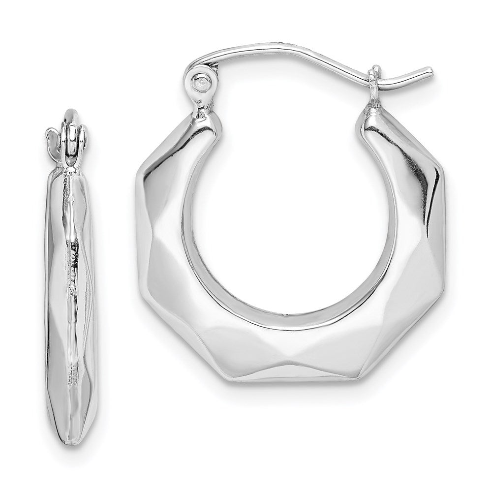 Sterling Silver Rhodium-plated Polished Hollow Hoop Earrings - Product Photo