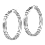 Sterling Silver Rhodium Plated Textured Fancy Hoop Earrings - Product Photo