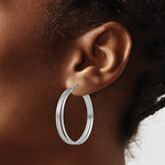 Sterling Silver Rhodium Plated Textured Fancy Hoop Earrings - Product Photo