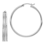 Sterling Silver Rhodium Plated Textured Fancy Hoop Earrings - Product Photo