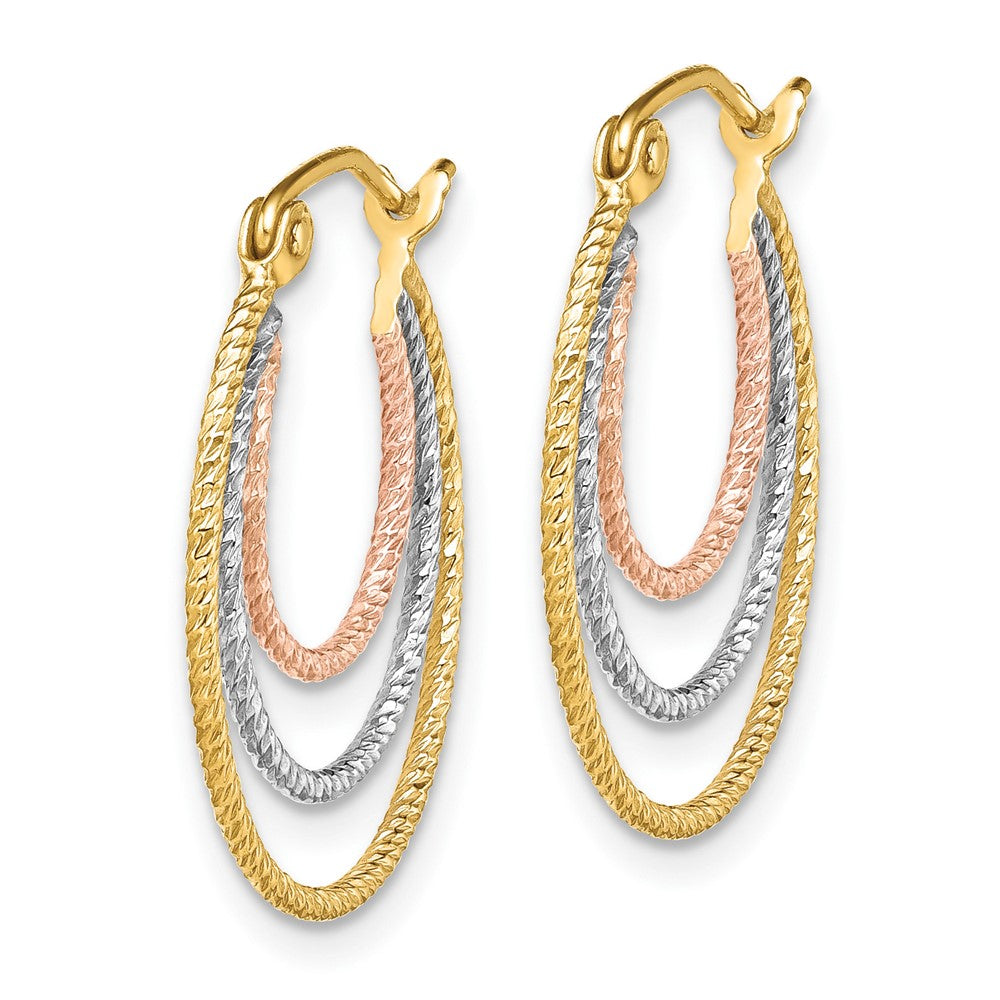 Sterling Silver Rhodium-plated Yellow/Rose Vermeil 1.5mm Triple Hoop Earrings
