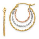 Sterling Silver Rhod-plated Yellow/Rose Vermeil 1.5mm Triple Hoop Earrings - Product Photo