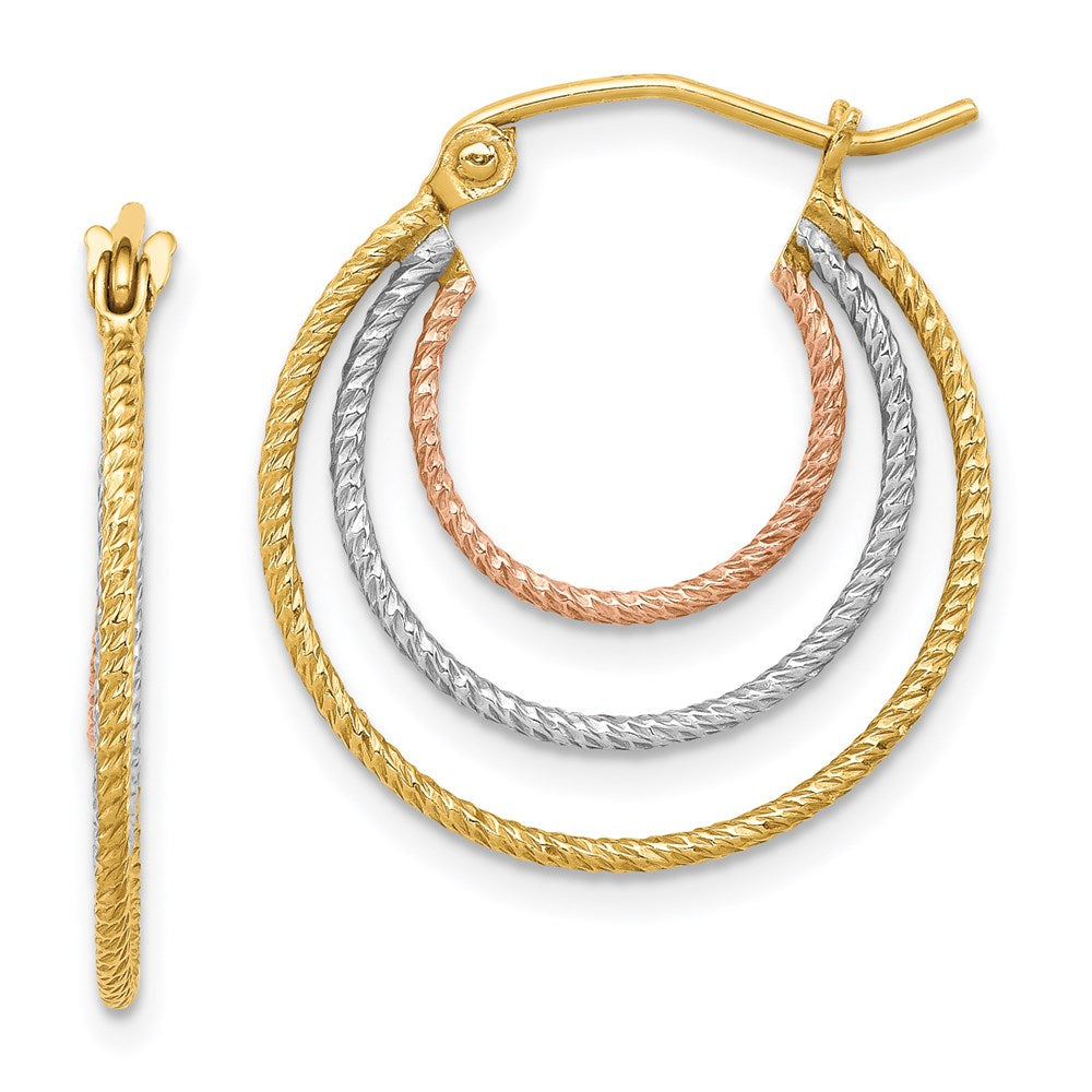Sterling Silver Rhod-plated Yellow/Rose Vermeil 1.5mm Triple Hoop Earrings - Product Photo