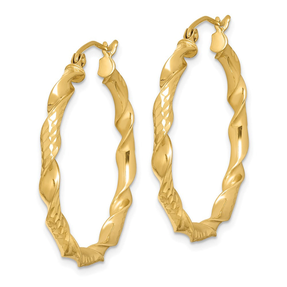 Sterling Silver Gold-plated 3x30mm Diamond-cut Twisted Hoop Earrings - Product Photo