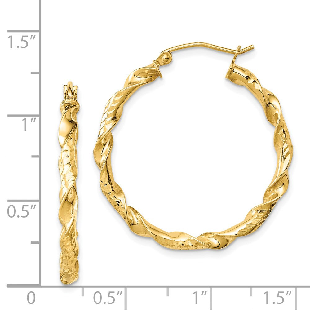 Sterling Silver Gold-plated 3x30mm Diamond-cut Twisted Hoop Earrings - Product Photo