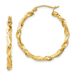 Sterling Silver Gold-plated 3x30mm Diamond-cut Twisted Hoop Earrings - Product Photo