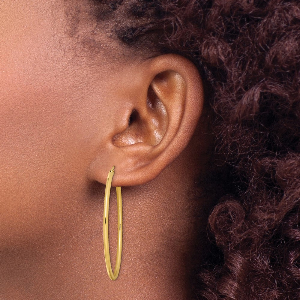 Sterling Silver Gold-plated Oval 2mm Hollow Hoop Earrings - Product Photo