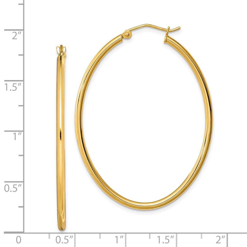 Sterling Silver Gold-plated Oval 2mm Hollow Hoop Earrings - Product Photo