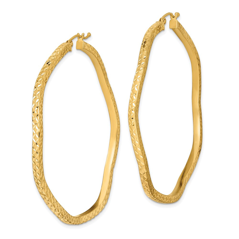 Sterling Silver Gold-plated Diamond Cut 2mm Wavy Hoop Earrings - Product Photo