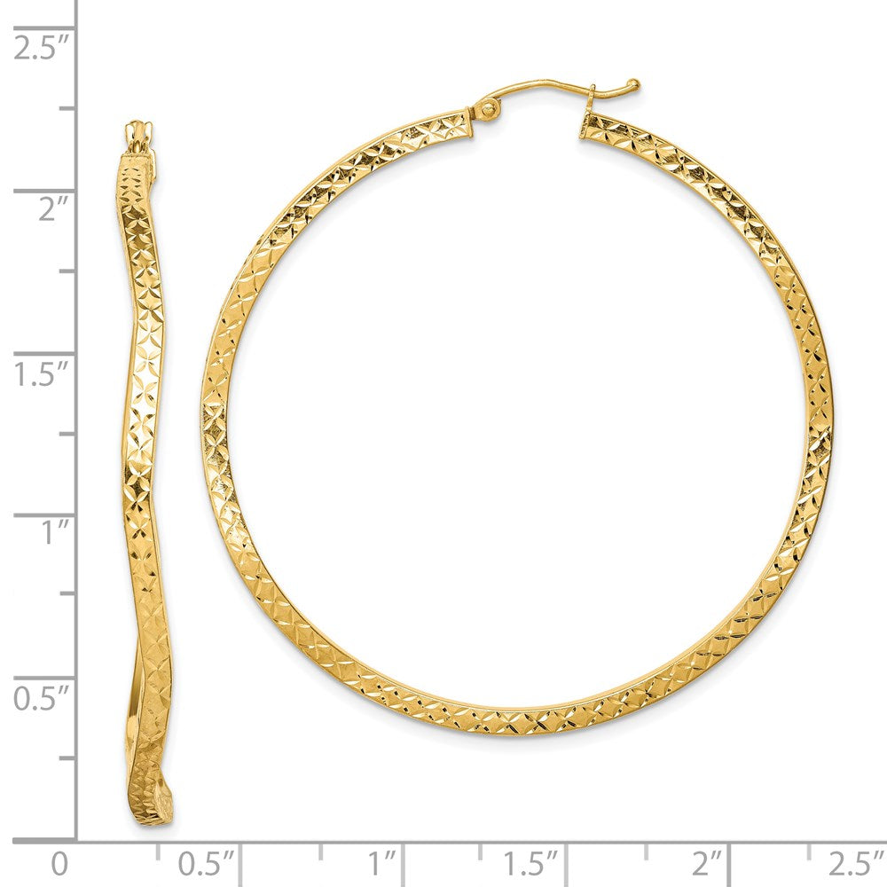 Sterling Silver Gold-plated Diamond Cut 2mm Wavy Hoop Earrings - Product Photo