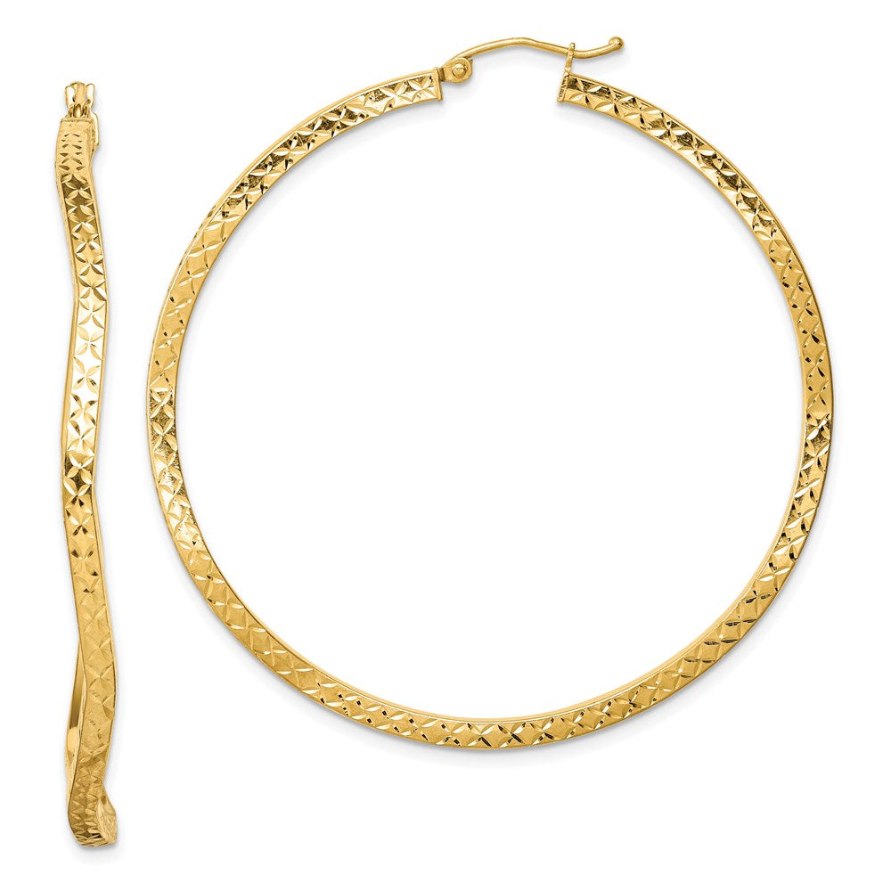 Sterling Silver Gold-plated Diamond Cut 2mm Wavy Hoop Earrings - Product Photo