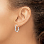 Sterling Silver Rhodium-plated Polished Hollow Hinged Hoop Earrings - Product Photo