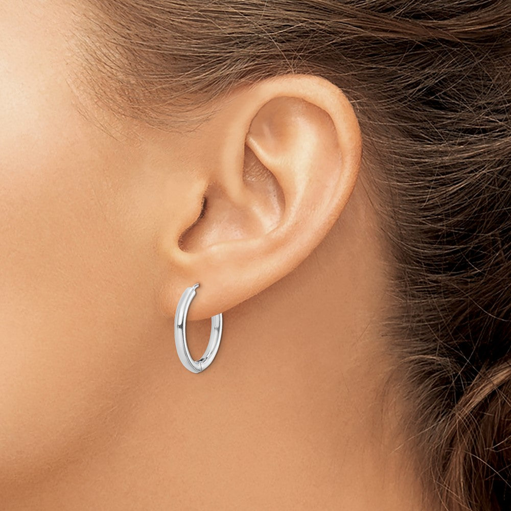 Sterling Silver Rhodium-plated Polished Hollow Hinged Hoop Earrings - Product Photo