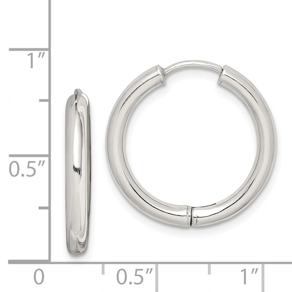 Sterling Silver Rhodium-plated Polished Hollow Hinged Hoop Earrings - Product Photo