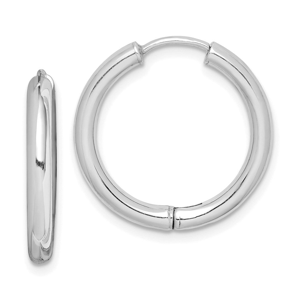 Sterling Silver Rhodium-plated Polished Hollow Hinged Hoop Earrings - Product Photo