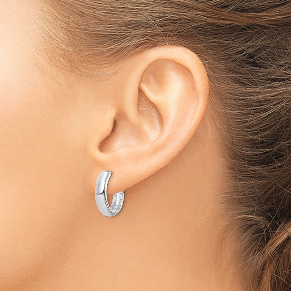 Sterling Silver Rhodium Polished Hinged Hoop Earrings - Product Photo