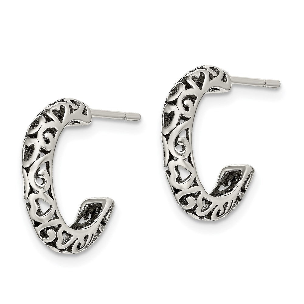 Sterling Silver Antique Post Hoop Earrings - Product Photo