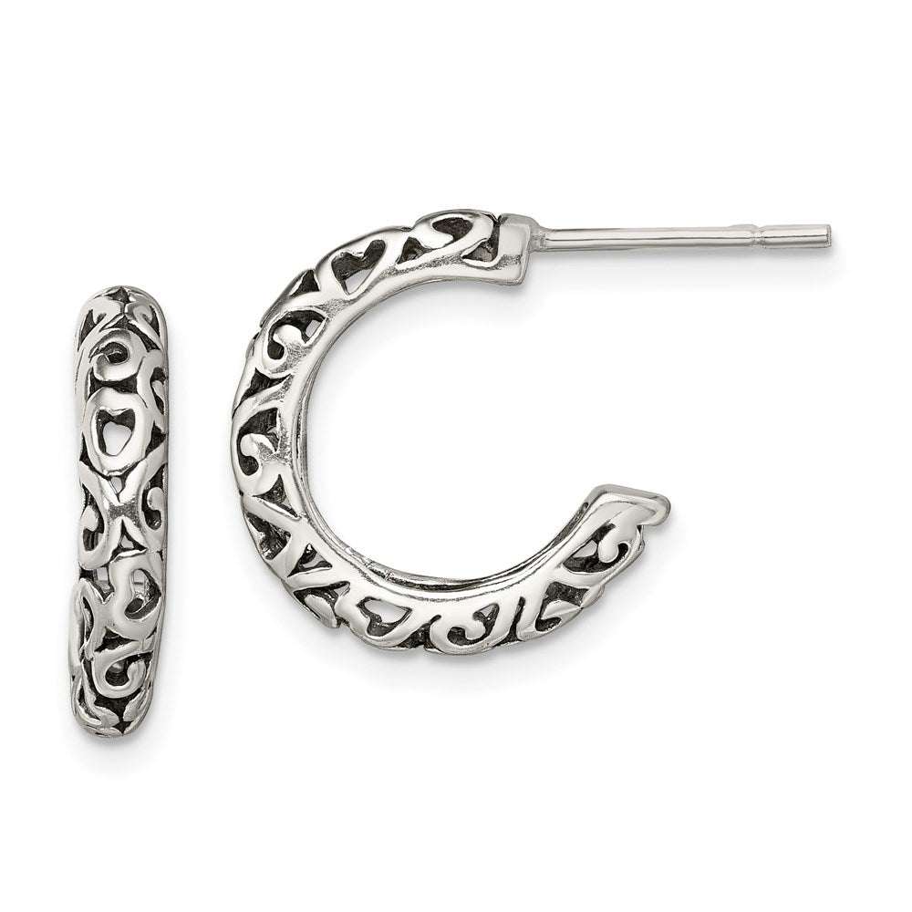 Sterling Silver Antique Post Hoop Earrings - Product Photo