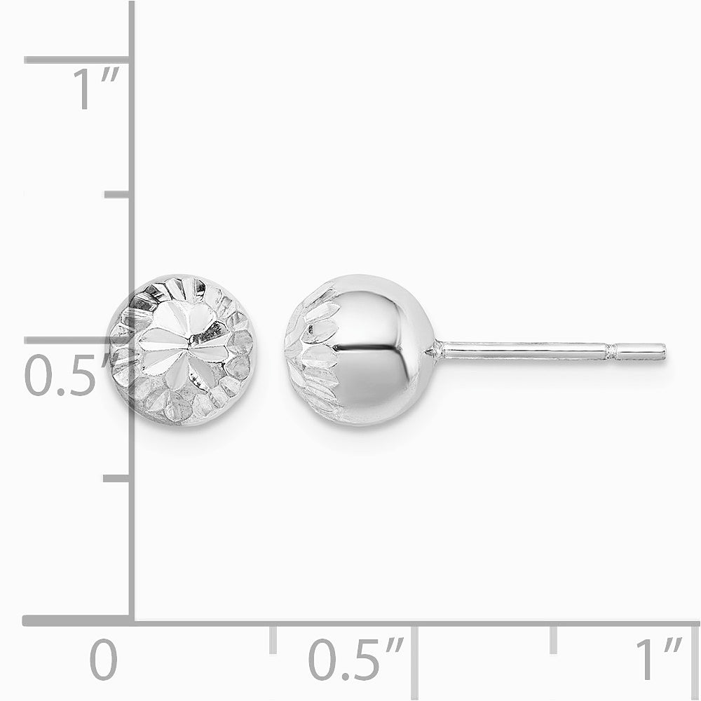 Sterling Silver Rhodium Plated 7mm Diamond Cut Post Earrings - Product Photo