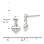 Sterling Silver Dangle Heart Post Earrings - Product Photo