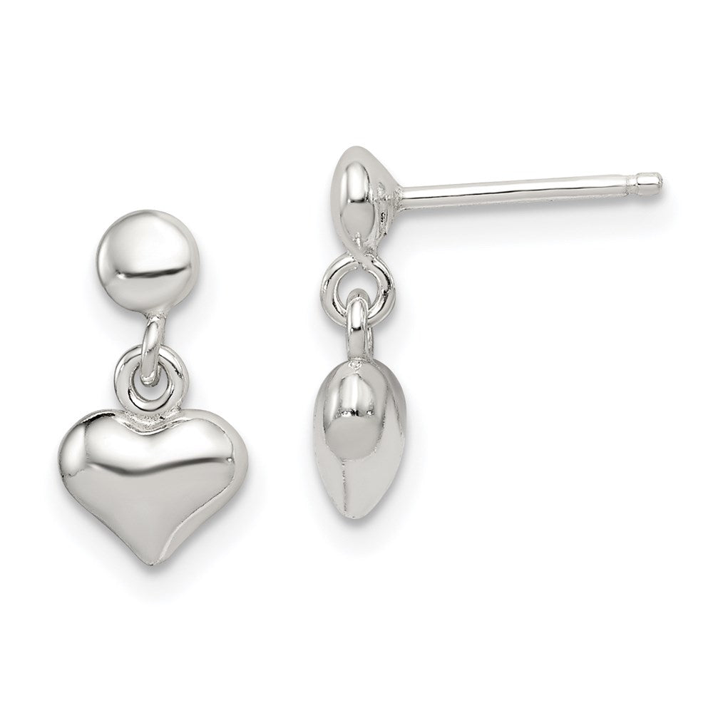 Sterling Silver Dangle Heart Post Earrings - Product Photo