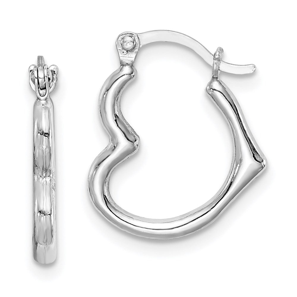 Sterling Silver Rhodium Plated Hollow Heart Hoop Earrings - Product Photo
