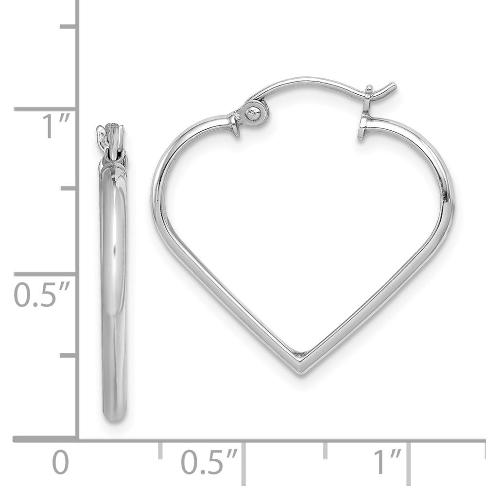 Sterling Silver Rhodium Plated Heart Hoop Earrings - Product Photo