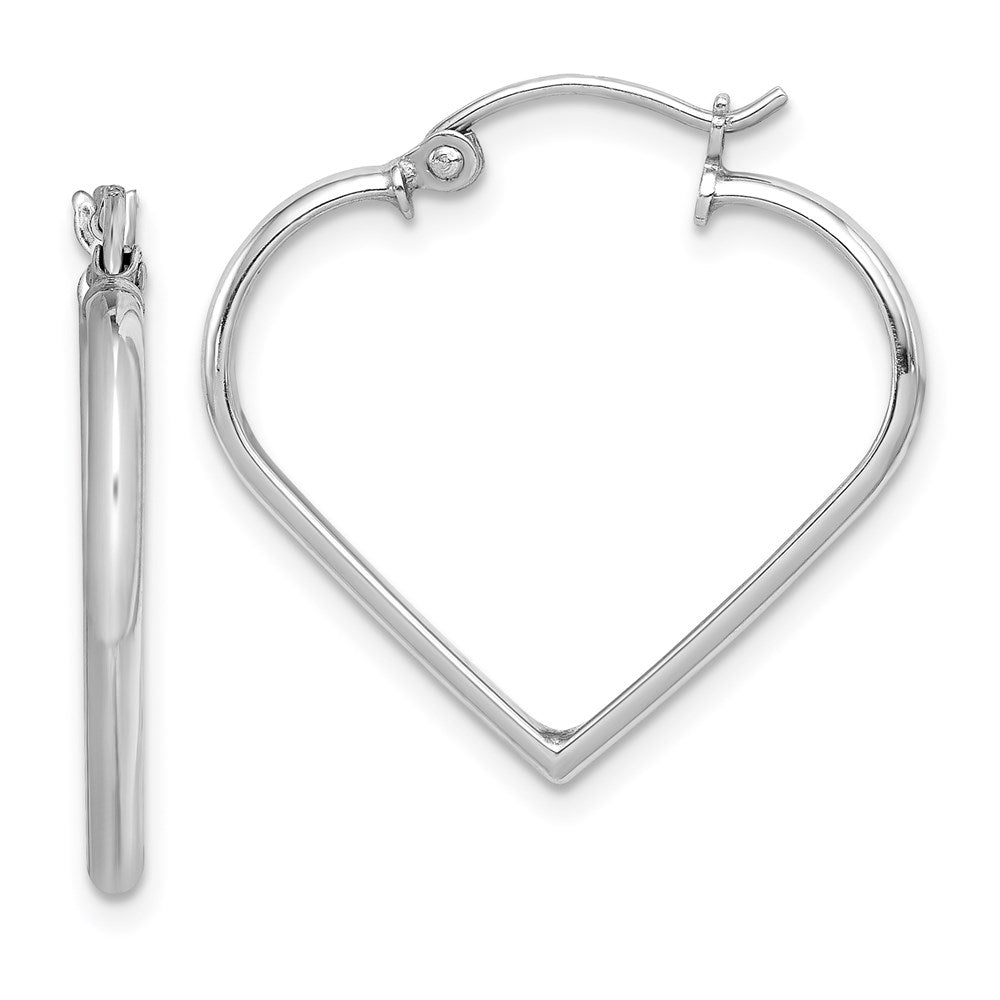 Sterling Silver Rhodium Plated Heart Hoop Earrings - Product Photo