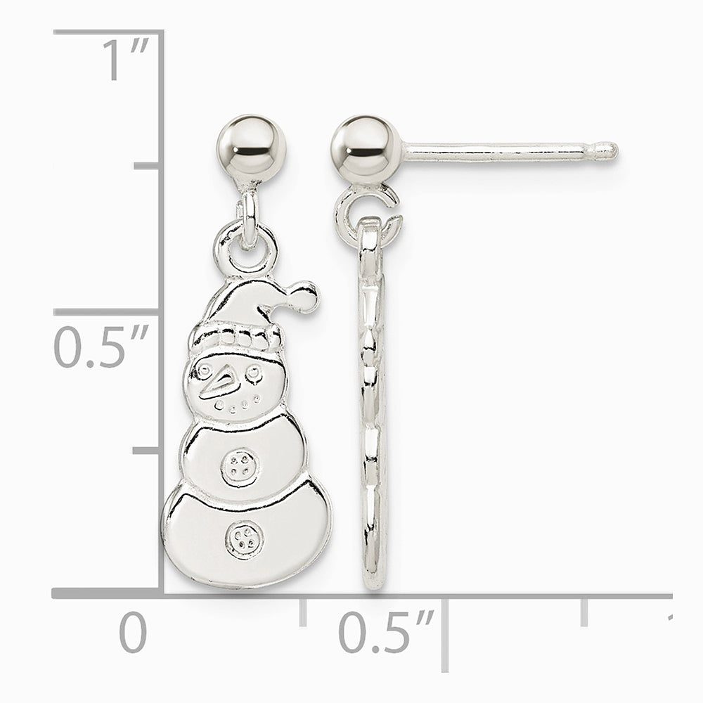 Sterling Silver Polished Snowmen Post Dangle Earrings - Product Photo