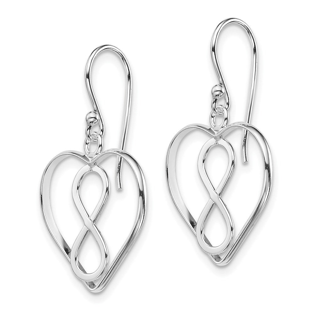 Sterling Silver Rhodium-plated Polished Infinity Open Heart Dangle Earrings - Product Photo